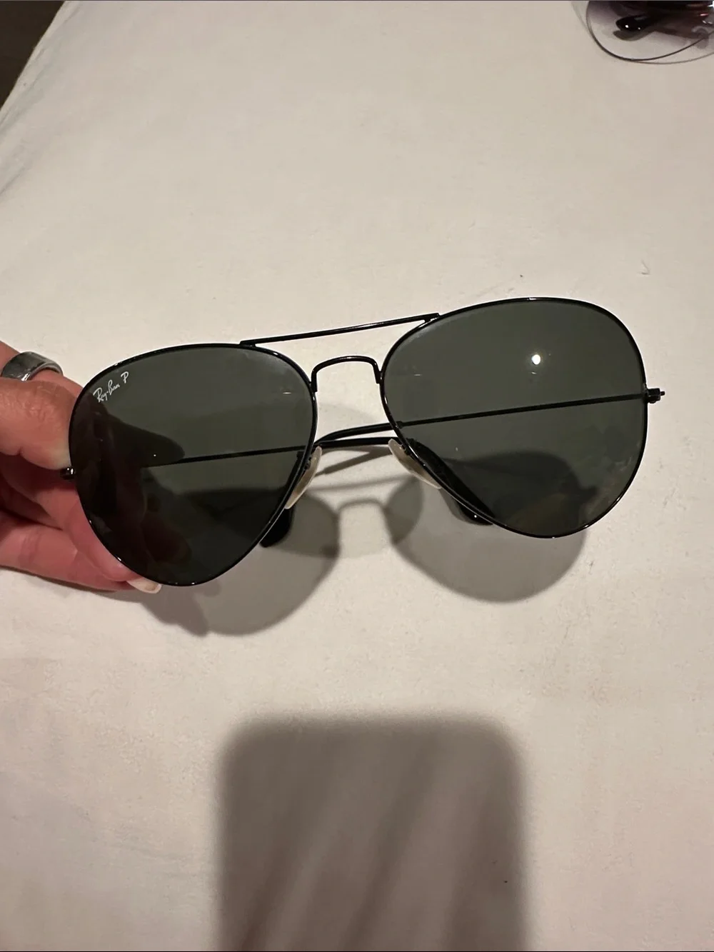 Ray-Ban Black Aviator Sunglasses with Dark Green Polarized Lenses